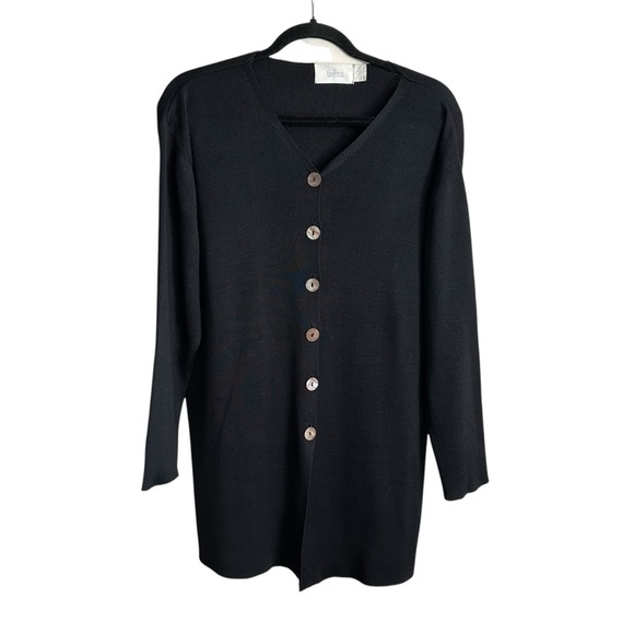 Vintage 90s Belford 100% Silk Black Longline Cardigan Sweater Minimalist Classic - Picture 15 of 16